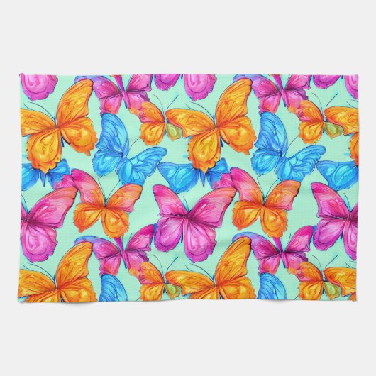 蝶カラフル模様 キッチンタオル (横)