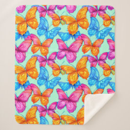 蝶カラフル模様 シェルパブランケット