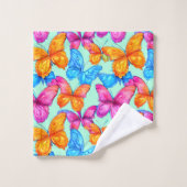 蝶カラフル模様 バスタオルセット (ウォッシュタオル)