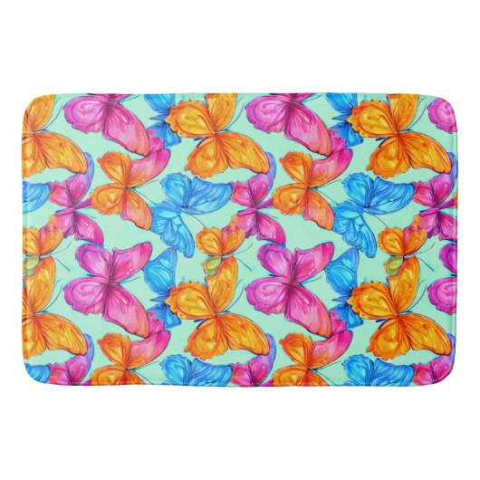 蝶カラフル模様 バスマット (正面)