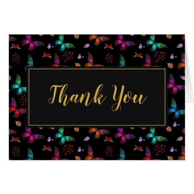 蝶カラフル模様on黒ありがとう (正面横)