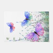 蝶カラフル歓迎飛んでいる春 ドアマット (正面)