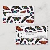 蝶カラフル水彩模様モノグラム 名刺 (正面/裏面)