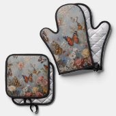 蝶カラフル水色 鍋つかみ&鍋敷きセット (正面/裏面)