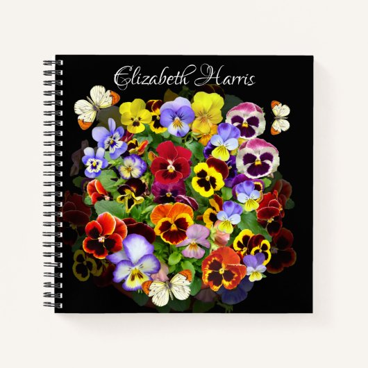 蝶カラフル無しのパンジー配置 ノートブック (正面)