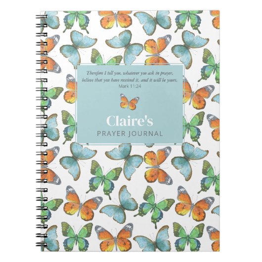蝶カラフル祈りの言葉カスタムジャーナル ノートブック (正面)