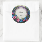 蝶カラフル結婚のフローラリース ラウンドシール (バッグ)