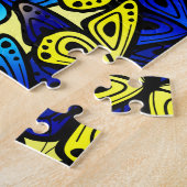 蝶カラフル羽イエローブルーパターン ジグソーパズル (側面)