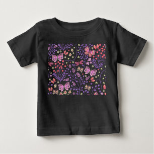蝶カラフル花バラ ベビーTシャツ