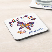 蝶カラフル花水彩模様 コースター (左側)