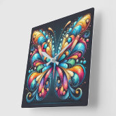 蝶カラフル芸術 | 鮮やか自然インスパイア スクエア壁時計 (傾斜)