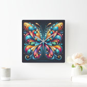 蝶カラフル芸術 | 鮮やか自然インスパイア スクエア壁時計 (ホーム)
