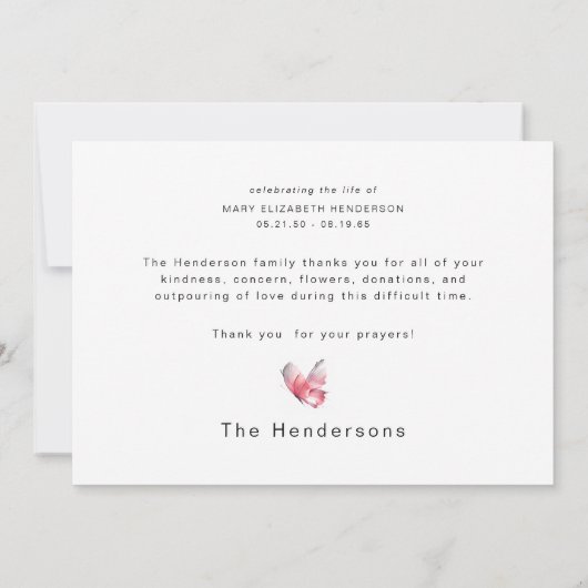 蝶カラフル葬式の忌引きありがとう サンキューカード (裏面)