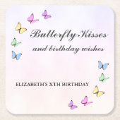 蝶カラフル誕生日 スクエアペーパーコースター (正面)