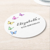 蝶カラフル誕生日 ラウンドペーパーコースター (アングル)