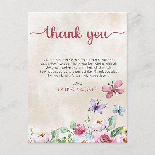 蝶カラフル赤ちゃんシャワーありがとう ポストカード (正面)