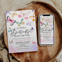 蝶カラフル赤ちゃんシャワー招待状