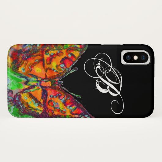 蝶カラフル赤金ゴールドイエローモノグラムブラック Case-Mate iPhoneケース (裏面(横))