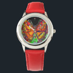 蝶カラフル赤、金ゴールドイエローブラック 腕時計<br><div class="desc">春カラフルにお洒落魔法蝶、明るいティール（緑がかった色）青の緑の金ゴールドに金と銀の箔と水色の絵画は輝く。オリジナル水色の金ゴールドと銀の箔と絵画と銀の箔ブルガンルミ(c)。</div>