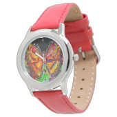 蝶カラフル赤、金ゴールドイエローブラック 腕時計 (アングル)