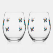 蝶カラフル類 |パーソナライズされた | ステムなしワイングラス (右)