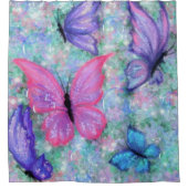 蝶カラフル飛んでいるシャワーカーテン シャワーカーテン (正面)