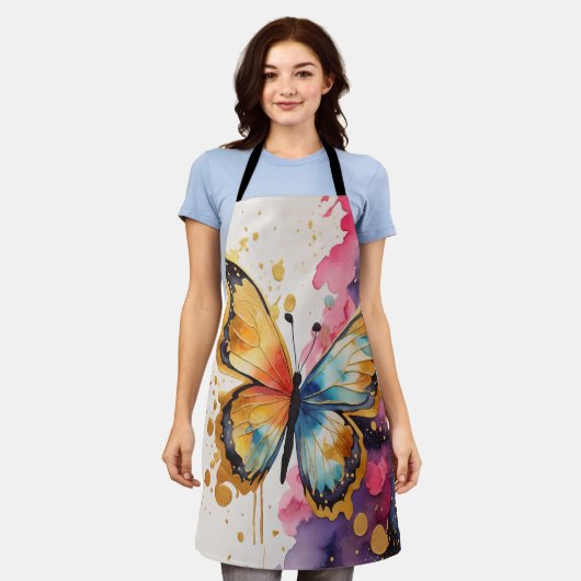 蝶カラフル エプロン (着用した状態)