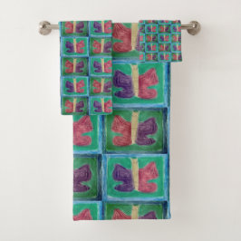 蝶カラフル |フィルタ |ハーフドロップ | バスタオルセット