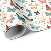 蝶カラフル、花と葉花の模様 ラッピングペーパー (ロールコーナー)