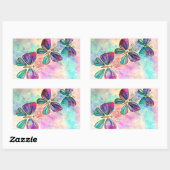 蝶カラフル-飛んでいる春 – 水色 長方形シール (シート)