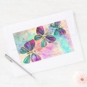 蝶カラフル-飛んでいる春 – 水色 長方形シール (封筒)