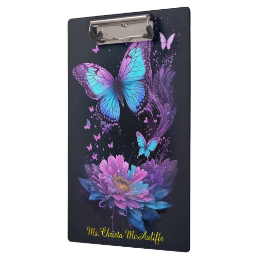 蝶ガーリーフローラ紫とターコイズ クリップボード (左)