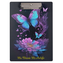蝶ガーリーフローラ紫とターコイズ クリップボード