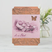 蝶ガール赤ちゃんシャワー付き睡眠児 招待状 (スタンド正面)