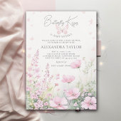 蝶キスピンク野生の花ベビーガールシャワー 招待状
