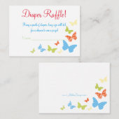 蝶キスベビーシャワーおむつラッフルチケット エンクロージャーカード (正面/裏面)