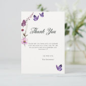 蝶キスワイルドパープルベビーガールシャワー サンキューカード (スタンド正面)
