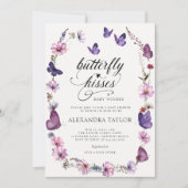 蝶キスワイルドパープルベビーガールシャワー 招待状 (正面)