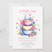 蝶キスワイルドフラワーティーベイビーガールシャワー 招待状 (正面)
