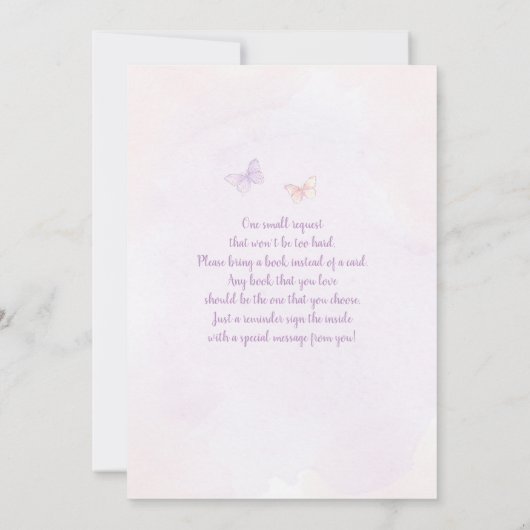 蝶キス赤ちゃんシャワーガール 招待状 (裏面)