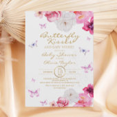 蝶キス赤ちゃんシャワーフローラピンク 招待状