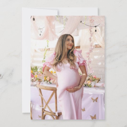 蝶キス赤ちゃんシャワーフローラピンク 招待状 (裏面)