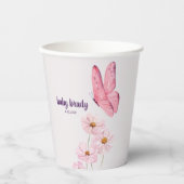 蝶キス赤ちゃんシャワー | ピンクの蝶 紙コップ (正面)