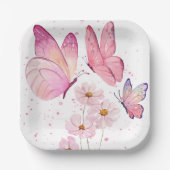 蝶キス赤ちゃんシャワー | 文字なし | ピンク ペーパープレート (正面)