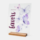 蝶キス赤ちゃんシャワー | 紫を好む アクリルサイン (傾斜)