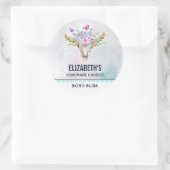 蝶キャンドルとBoho動物スカル/石鹸 ラウンドシール (バッグ)