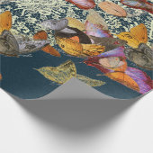 蝶ギフトラップ付きブルーのレース模様 ラッピングペーパー (角)