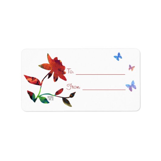 蝶ギフトラベル付き赤いバラ ラベル (正面)