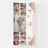 蝶クラウン13写真1st誕生日マイルストーン 横断幕 (縦)