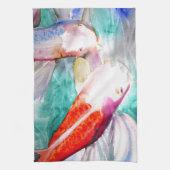 蝶コイ水彩魚日本のアート キッチンタオル (縦)